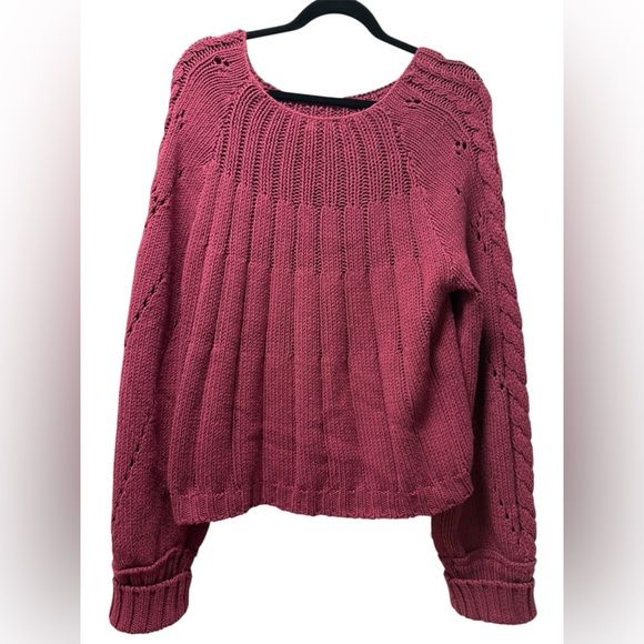 FREE PEOPLE Sandre Pullover Cableknit Sweater Mulberry | Women's Large - Picture 5 of 6